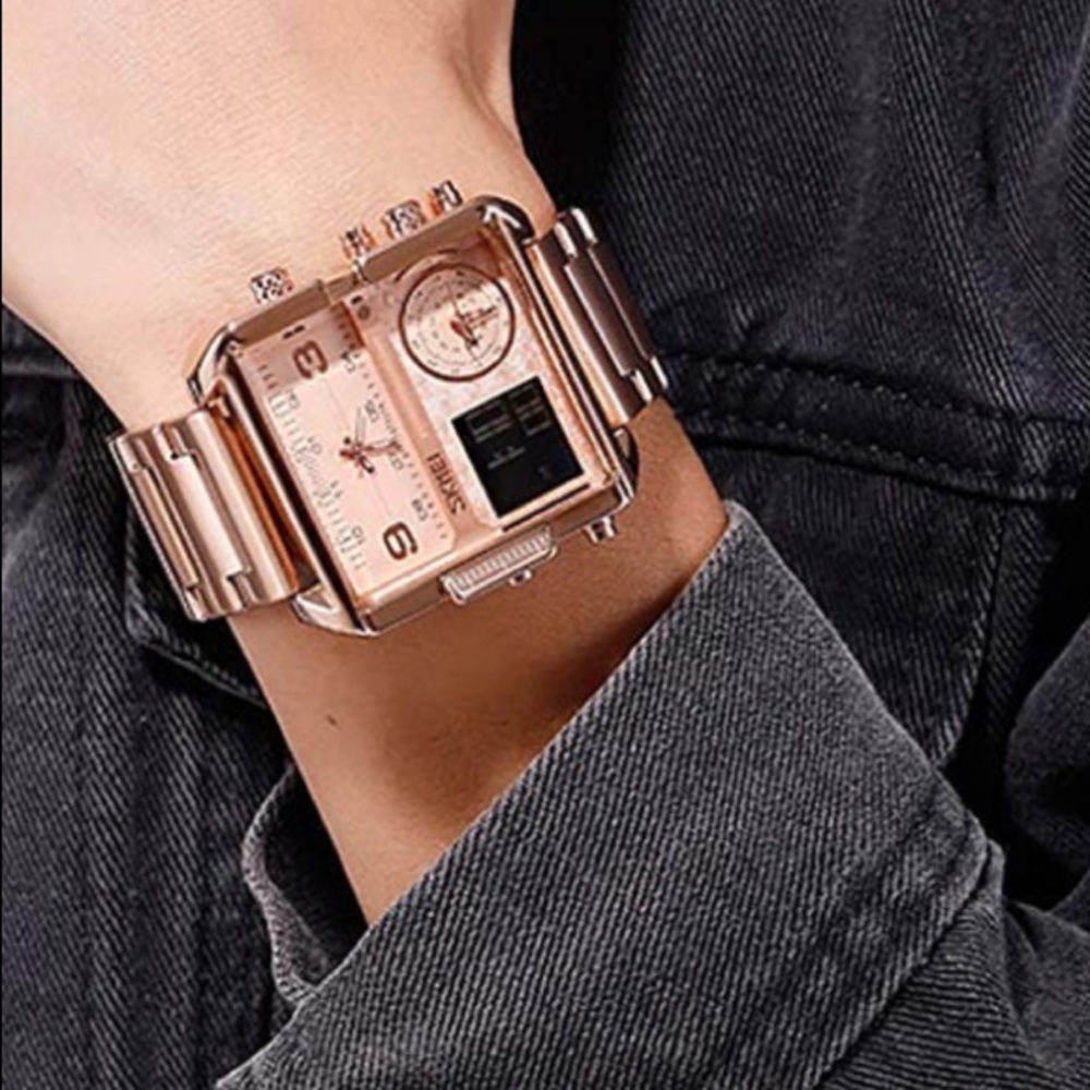 Mens Military Multifunction Modern Trendy  Watch with Stainless Steel Band - Picture 2 of 3